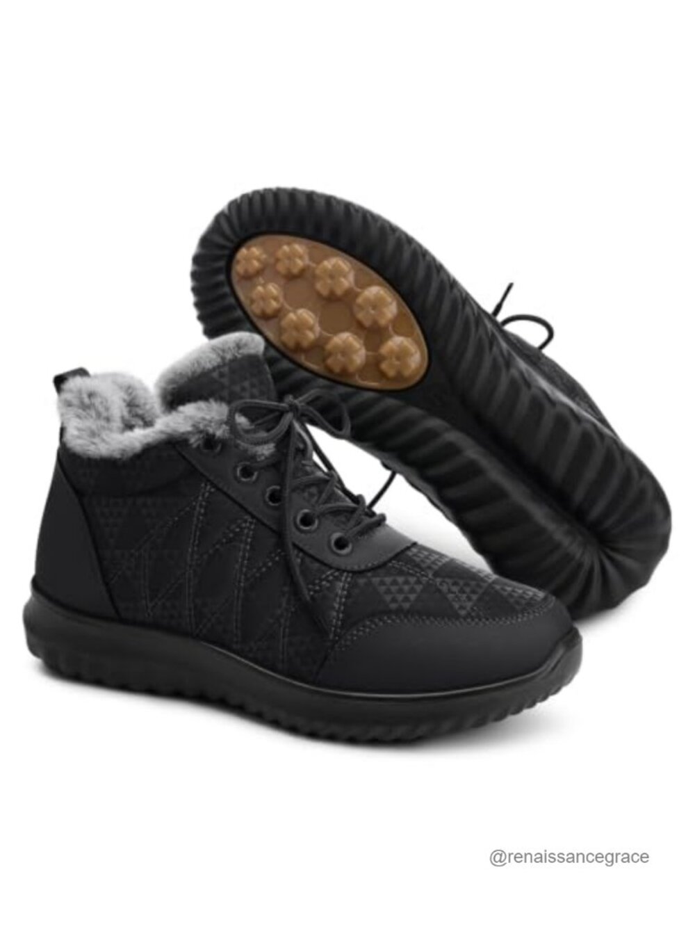 Warm Faux Fur Lined Snow Ankle Boots Lace-Up Non-Slip Winter Booties